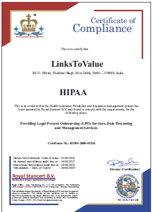 HIPAA Certificate of Compliance issued to LinksToValue